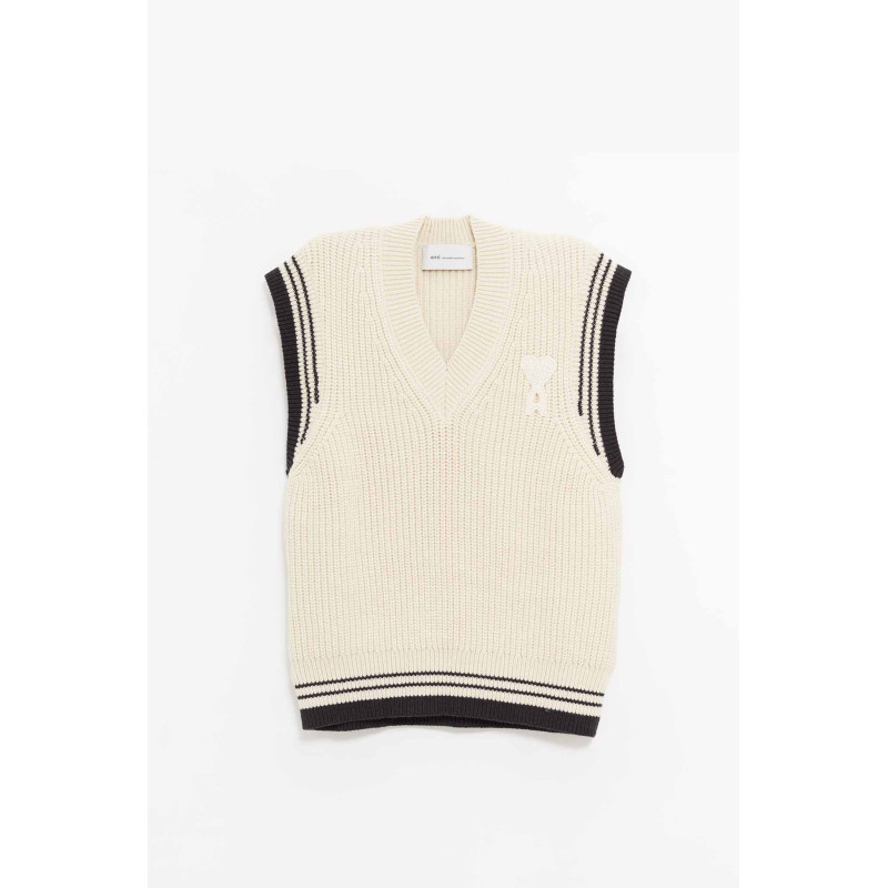 AMI BLANC CREME V NECK SWEATER